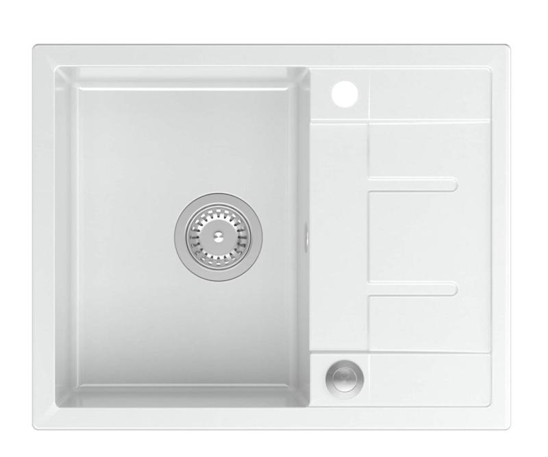 Quadri Dalton бяла гранитна мивка с плот за отцеждане 62x50см с неръждаем стоманен клапан 1208967573