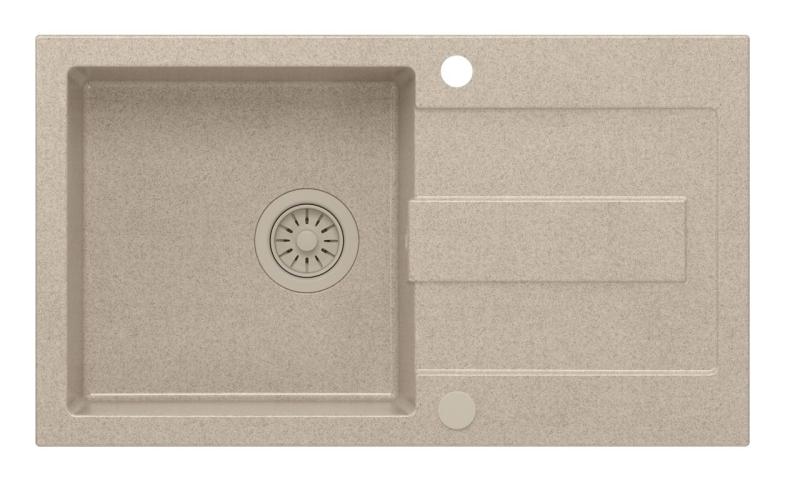 Куадри Сътън бежова пясъчна гранитна мивка за монтаж 78x45 см с отцедник, обратима с бежов сифон 1208967579