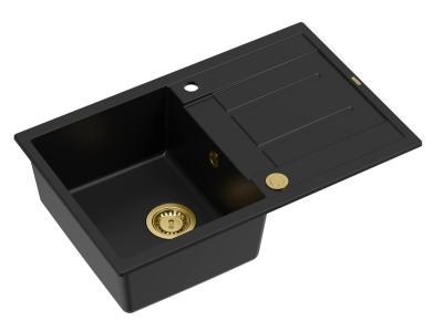 Quadri Sheffield Черна Гранитна Мивка за Монтаж върху Плот 78x50см с Отцедник и Златен Сифон - 1208967581