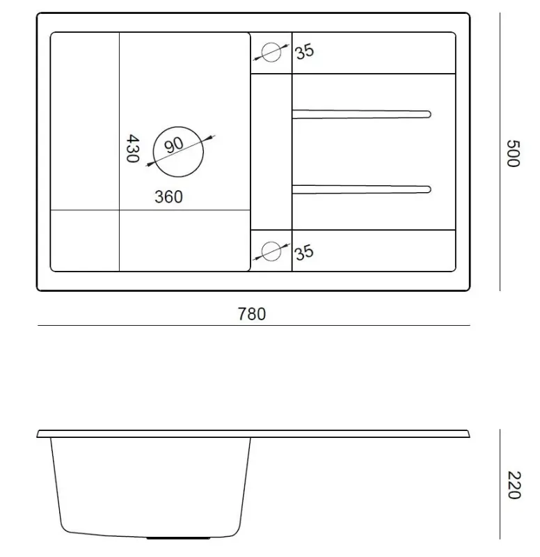 Quadri Sheffield Черна Гранитна Мивка за Монтаж върху Плот 78x50см с Отцедник и Златен Сифон - 1208967581