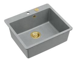 Quadri Sheffield сив гранитен мивка за монтаж отгоре или вграждане 57x50 cm с отвор за смесител и златен сифон - 1208967582