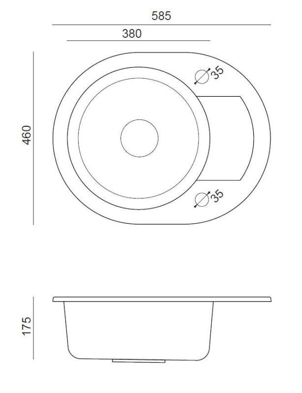 Куадри Лондон Антрацит Гранитна Кръгла Мивка с Отцедник 585x460mm Обратима - 1208967585