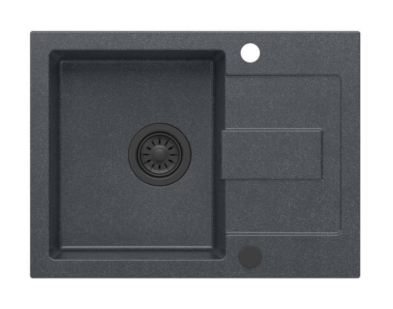 Куадри Сътън Антрацит Гранитна Мивка за Монтаж 60x45см с Отцедник, Обратима със Черна Запушалка - 1208967586