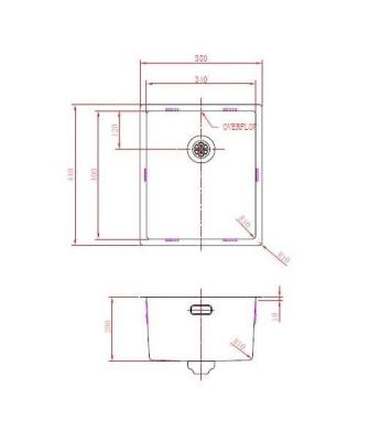 Pure.Sink Prestige мивка 34x40 см PVD Злато, радиус 10 мм, за вграждане, плосък монтаж и надстройка PPG3440-60