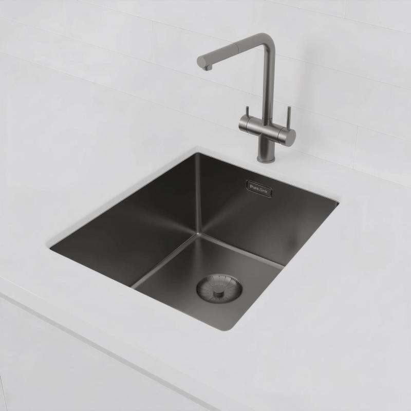 Pure.Sink Prestige мивка PVD gun metal 34x40 см 10 мм радиус за вграждане, вграждане на ниво и надграждане PPG3440-61