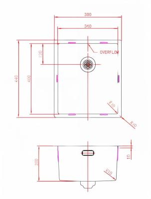 Pure.Sink Prestige мивка 34x40 см PVD Мед, радиус 10 мм, за вграждане, плосък монтаж и надстройка PPG3440-62