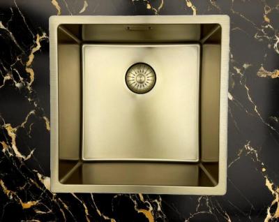 Pure.Sink Prestige мивка 40x40 см PVD злато 10 мм радиус за вграждане, плосък монтаж и надграждане PPG4040-60
