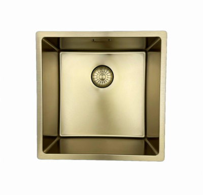 Pure.Sink Prestige мивка 40x40 см PVD злато 10 мм радиус за вграждане, плосък монтаж и надграждане PPG4040-60