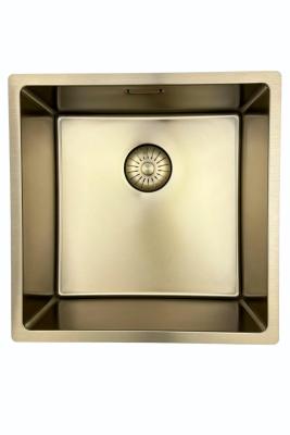 Pure.Sink Prestige мивка 40x40 см PVD злато 10 мм радиус за вграждане, плосък монтаж и надграждане PPG4040-60