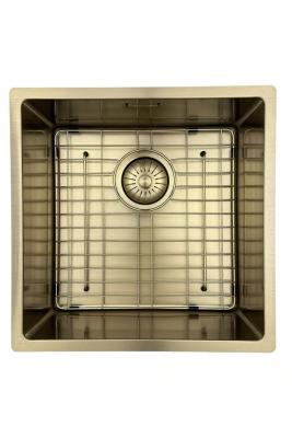 Pure.Sink Prestige мивка 40x40 см PVD злато 10 мм радиус за вграждане, плосък монтаж и надграждане PPG4040-60