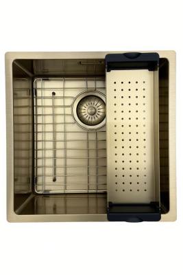 Pure.Sink Prestige мивка 40x40 см PVD злато 10 мм радиус за вграждане, плосък монтаж и надграждане PPG4040-60