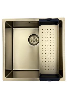 Pure.Sink Prestige мивка 40x40 см PVD злато 10 мм радиус за вграждане, плосък монтаж и надграждане PPG4040-60