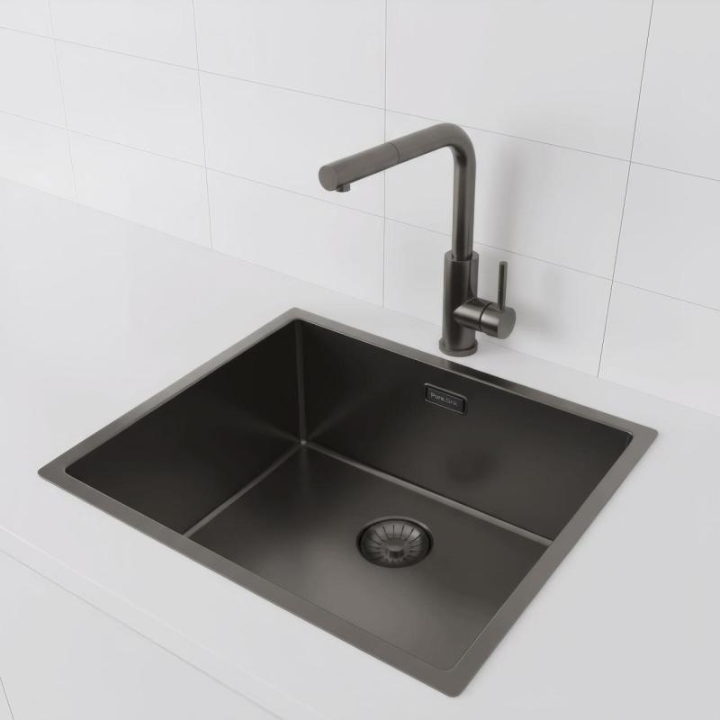 Pure.Sink Prestige мивка 50x40 см PVD Gun Metal 10 мм радиус под монтаж, вграден монтаж и над монтаж PPG5040-61