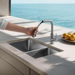 Pure.Sink Elite Steel Spark-S кухненски смесител от неръждаема стомана с изтеглящ се чучур PS8041-02