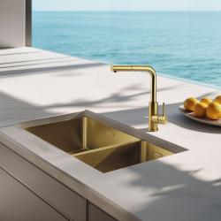 Pure.Sink Elite Steel Spark-S кухненски смесител PVD четкано злато с изтеглящ се чучур PS8041-60