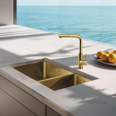 Pure.Sink Elite Steel Spark-S кухненски смесител PVD четкано злато с изтеглящ се чучур PS8041-60