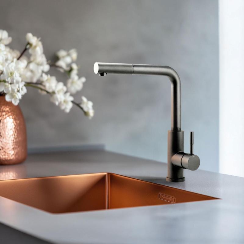 Pure.Sink Elite Steel Spark-S кухненски смесител PVD Gun Metal с изтеглящ се чучур PS8041-61
