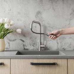 Pure.Sink Elite Steel Crystal-S кухненски смесител от неръждаема стомана с изтеглящ се чучур PS8050-02