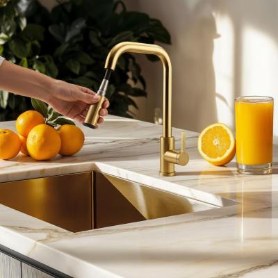 Pure.Sink Elite Steel Crystal-S кухненски смесител PVD четкано злато с изтеглящ се чучур PS8050-60