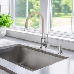 Квадри Бристол Кухненски смесител от неръждаема стомана с гъвкав бежов чучур 1208967664