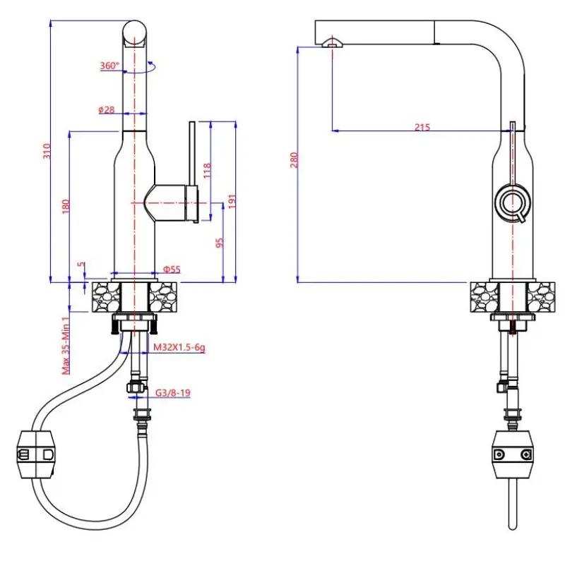 Quadri Stamford Кухненски смесител Бял с PVD медно покритие и изваждащ се чучур 1208967687