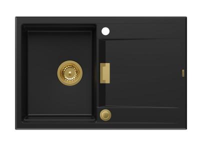 Квадри Минтон Гранитна Мивка за Монтаж върху Плот Черна 76x50см с Отцедник Обратима и Златна Запушалка 1208967739