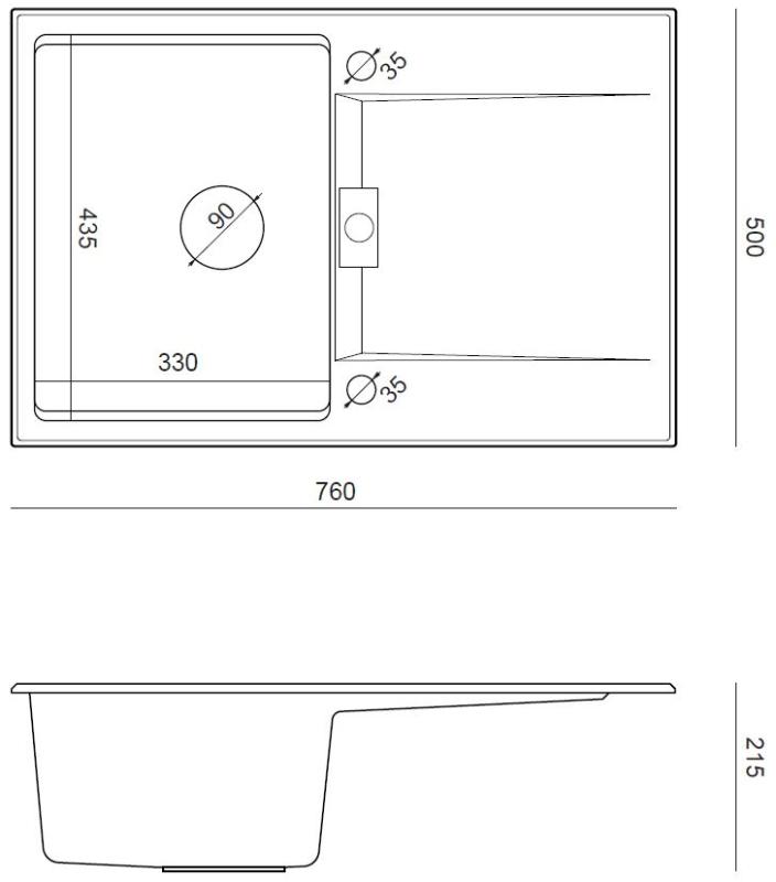 Квадри Минтон Гранитна Мивка Надплотна Черна 76x50см с Отцедник Обратима и Медна Запушалка 1208967740