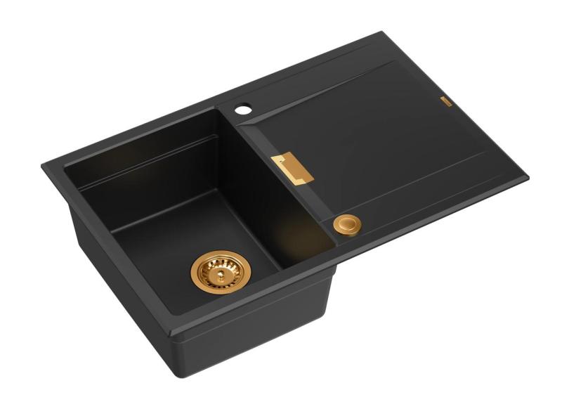Квадри Минтон Гранитна Мивка Надплотна Черна 76x50см с Отцедник Обратима и Медна Запушалка 1208967740