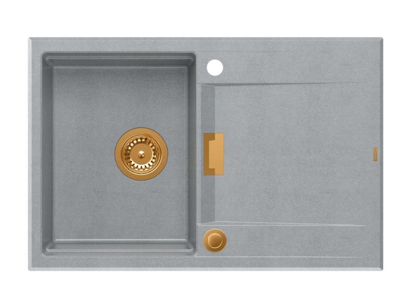 Quadri Minton Гранитна Монтажна Сива Мивка 76x50 см с Обратим Отцедник и Медна Запушалка - 1208967743