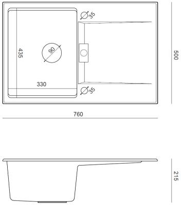 Куадри Минтон Гранитна Мивка Антрацит 76x50см с Отцедник Обръщаема и Златен Штекер - 1208967745