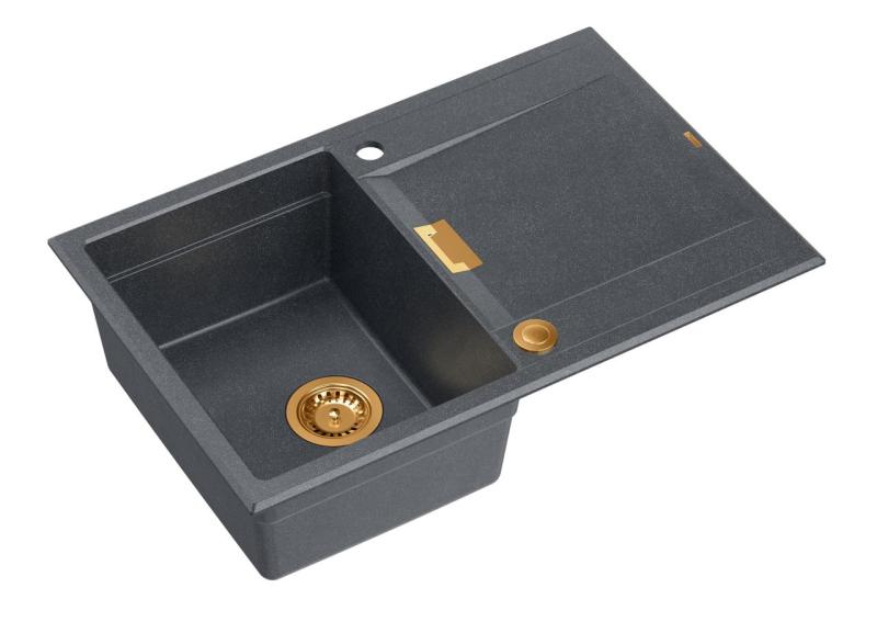 Куадри Минтон Гранитна Мивка за Вграждане Антрацит 76x50см с Отцедник, Обратима и Медна Запушалка - 1208967746