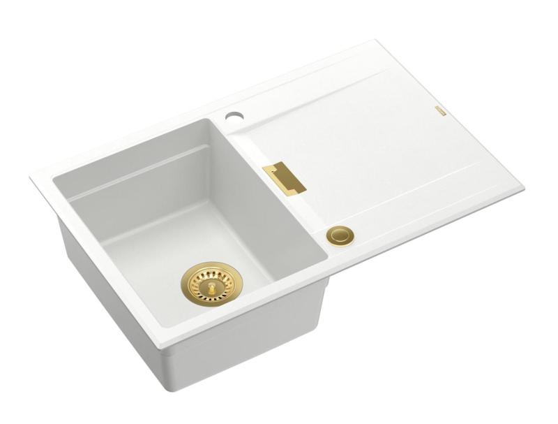 Quadri Minton Гранитна Мивка за Вграждане Бяла 76x50см с Отцедник Обръщаема и Златна Запушалка - 1208967748