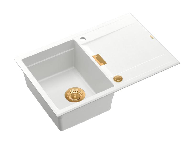 Куадри Минтон Гранитна Мивка за Монтаж, Бяла, 76x50см с Обратим Сушилник и Медна Запушалка – 1208967749