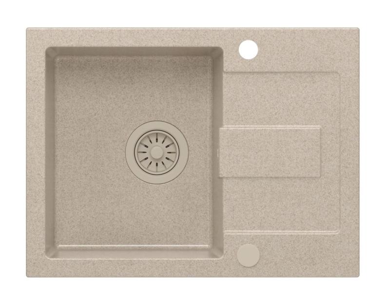 Quadri Sutton Бежов пясъчен гранитен мивка с монтаж на плот 60x45см с отцедник, обръщаема с бежова запушалка - 1208967751