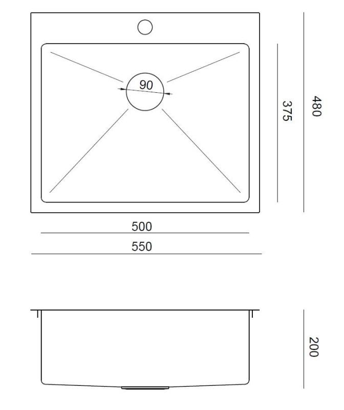 Аквадизайн Клара Мивка Неръждаема Стомана 55x48cm Надплотова или Вкопана с Отвор за Смесител и Неръждаема Запушалка - 1208967756