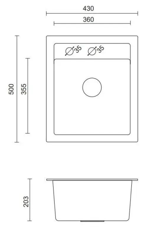 Quadri Londen Graniet Grijs Spoelbak 43x50cm с Отвор за Смесител и Неръждаема Стомана Запушалка - 1208967765