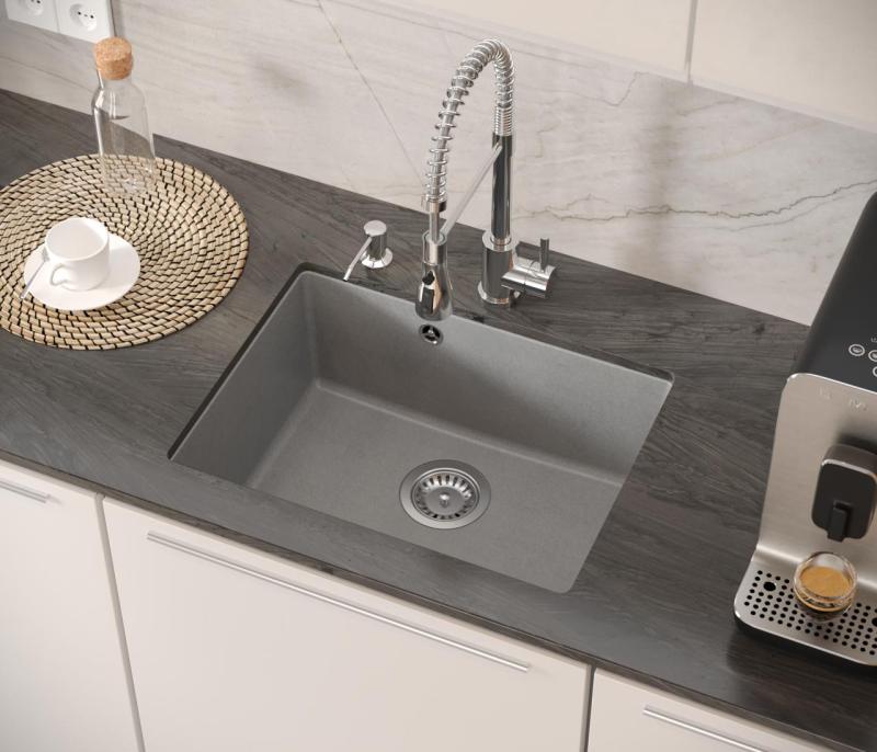 Куадри Елстон Сива Гранитна Мивка за Вграждане 495x360mm с Неръждаема Стомана Запушалка 1208967773