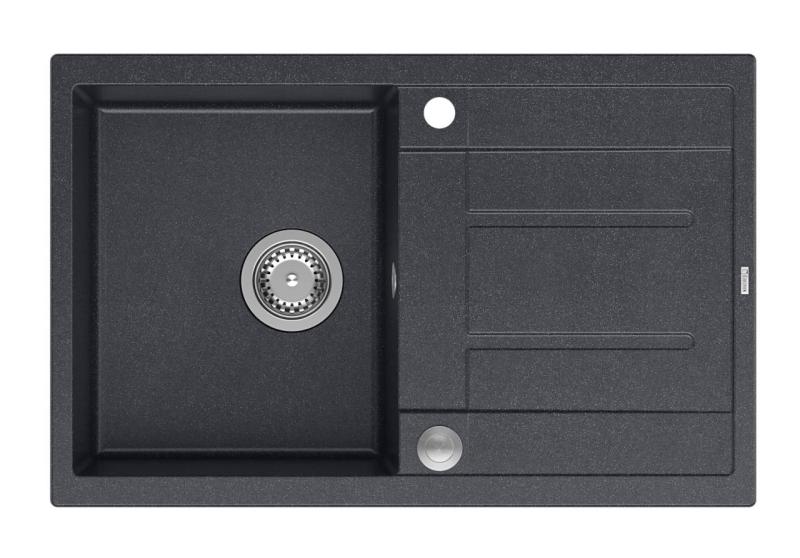 Куадри Шефилд Антрацит Гранитна Мивка 78x50см с Отцедник и Неръждаема Стомана Запушалка - 1208967794