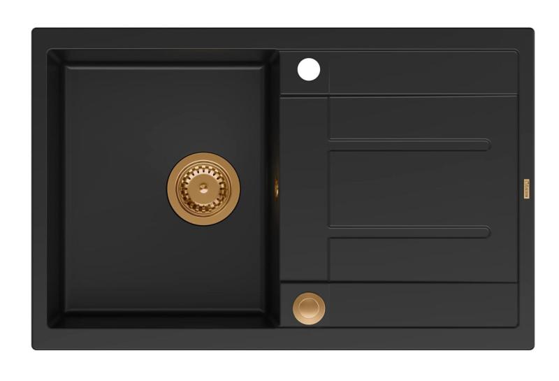 Куадри Шефилд Антрацит Гранитна Мивка за Монтаж 78x50 см с Отцедник и Медна Запушалка - 1208967797