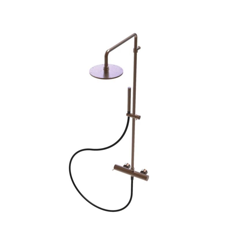 Ватереволюция Flow термостатичен душ комплект с дъждовен душ PVD четкан мед 250 мм кръгъл T141TNR25CPE