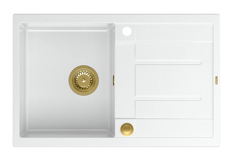 Куадри Шефилд Бяла Гранитна Мивка за Монтаж върху Плот 78x50см с Отцедник и Меден Сифон - 1208967803