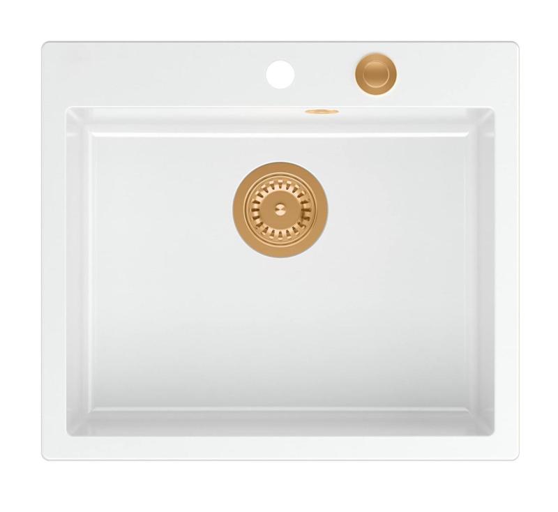Куадри Шефилд Бяла Гранитна Мивка за Плот или Вграждане 57x50 см с Отвор за Смесител и Меден Сифон - 1208967818