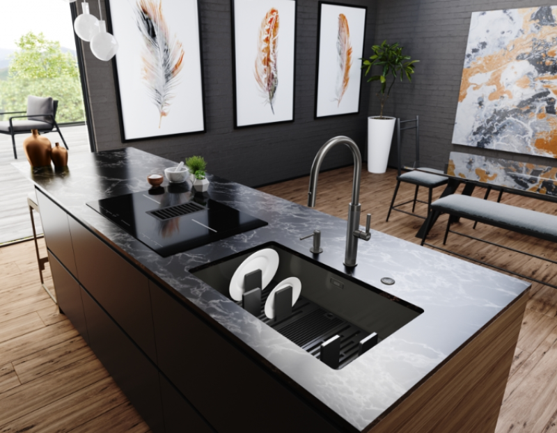 Franke Mythos Masterpiece кухненски смесител антрацит с J-образен чучур и изтеглящ се разпръсквач - 115.0711.555