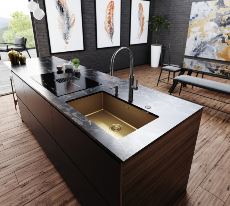 Franke Mythos Masterpiece кухненски смесител антрацит с J-образен чучур и изтеглящ се разпръсквач - 115.0711.555