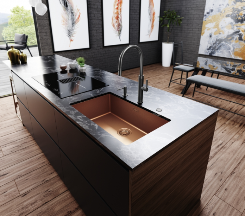 Franke Mythos Masterpiece кухненски смесител антрацит с J-образен чучур и изтеглящ се разпръсквач - 115.0711.555