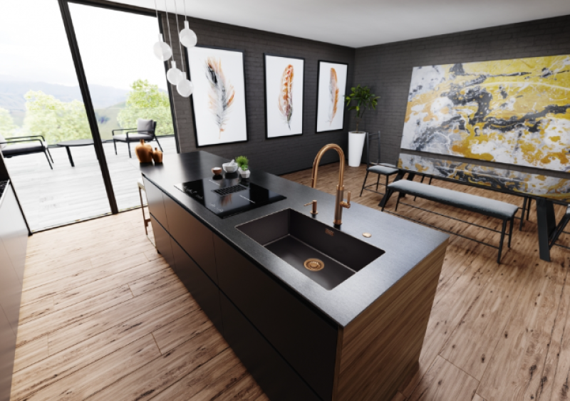 Franke Mythos Masterpiece Кухненски смесител Мед с J-образен чучур и Изтеглящ се душ - 115.0711.557