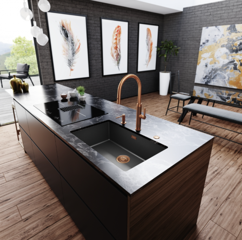 Franke Mythos Masterpiece Кухненски смесител Мед с J-образен чучур и Изтеглящ се душ - 115.0711.557