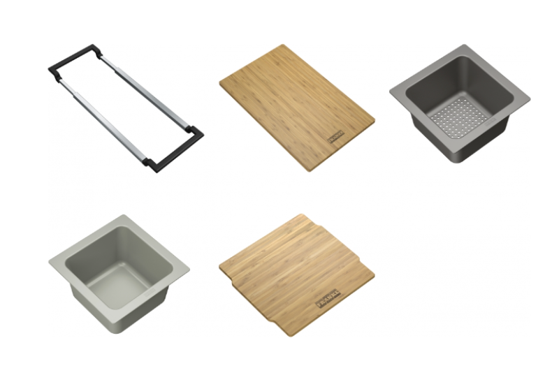 Franke Universal Accessory All-In Set 2 - Дъска за рязане, пластмасова вложка, пластмасова кутия и телескопичен мост 112.0655.482