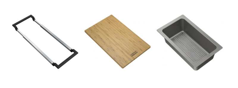 Franke Универсален комплект аксесоари All-In Set 1 - Дъска за рязане, Пластмасова вмъкваща се тава и Телескопичен мост 112.0655.481