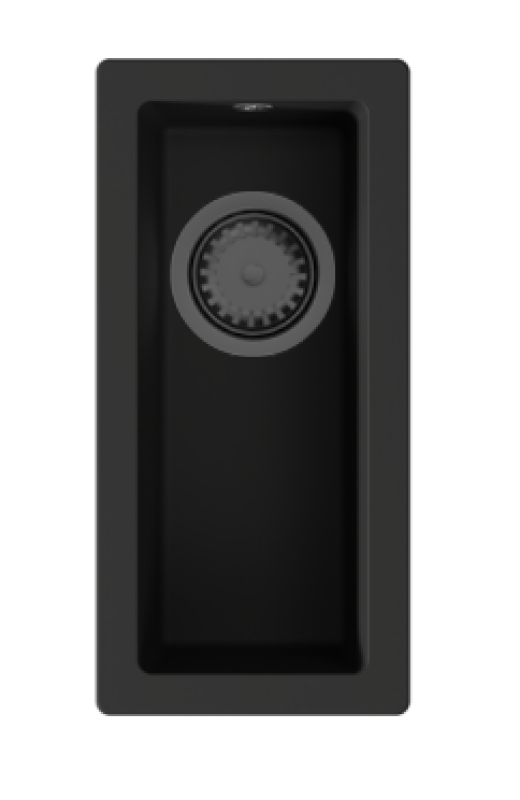 GranitMy Universal Малка Черна Гранитна Мивка 17x40 см за надплотно, подплотно и вграждане с Gun Metal запушалка - 1208967899